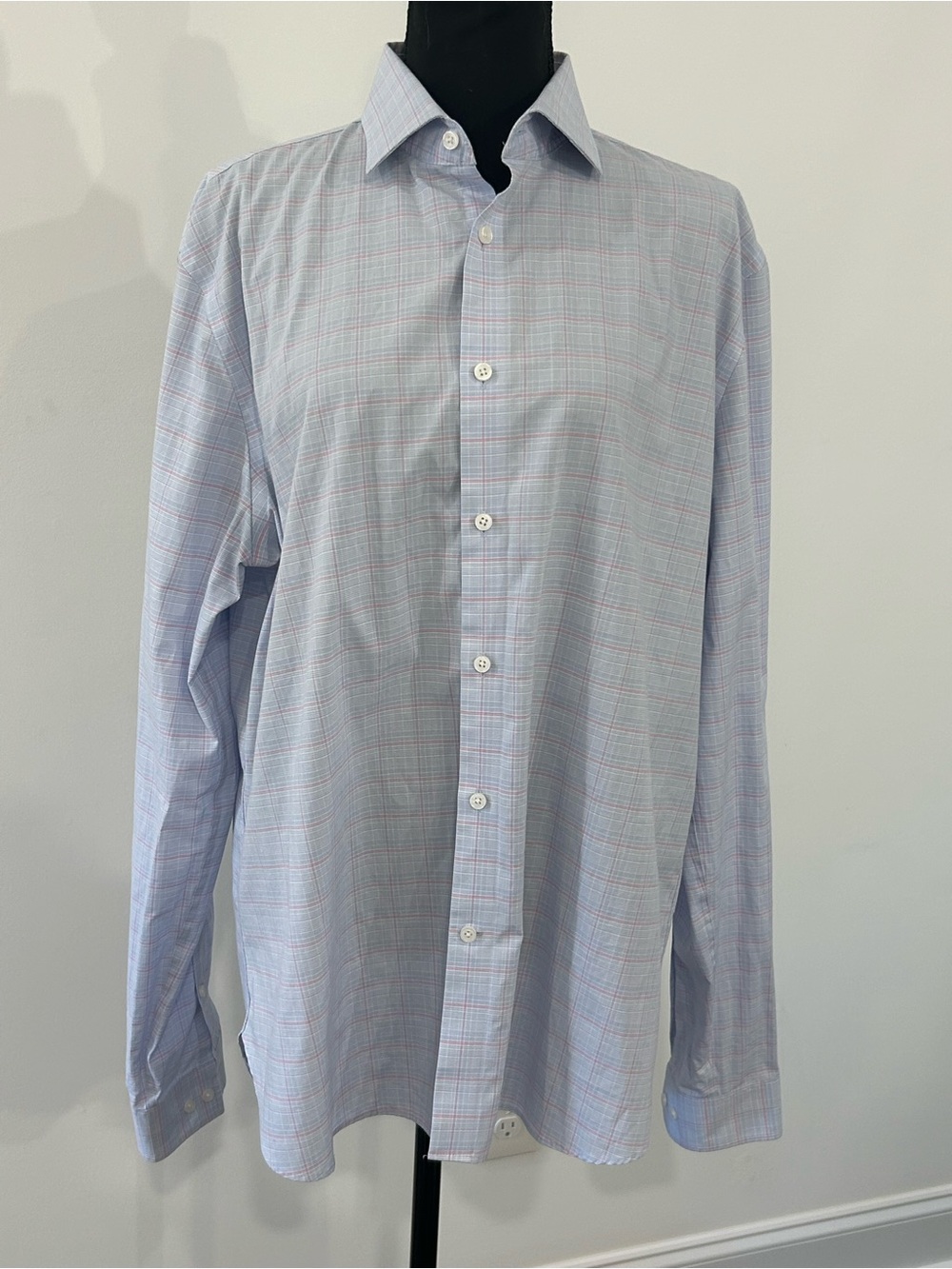 Michael Kors Men’s 16.5. 36/37 Slim Fit Plaid Dress button down shirt blue pink